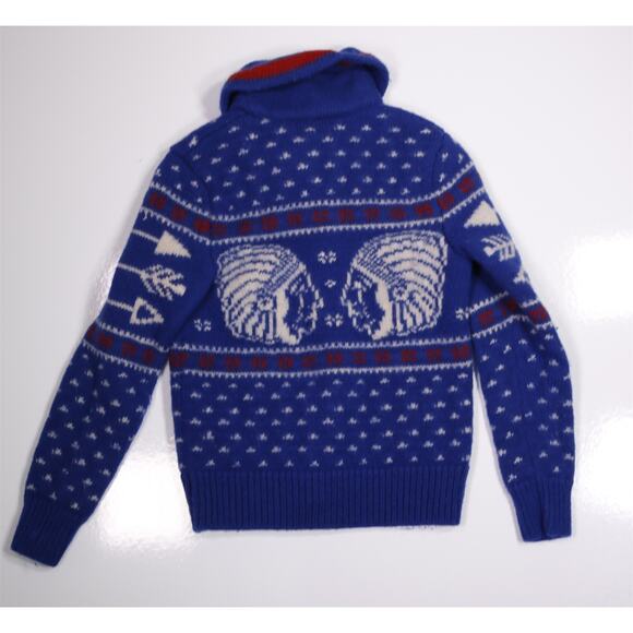 Ralph Lauren Rugby Blue Indian Head Shawl Wool Heavy Thick Sweater XS - Picture 5 of 8